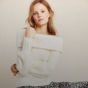 Anthropologie Margo Off The Shoulder Puff Sleeve White Sweater Women's Size XS
